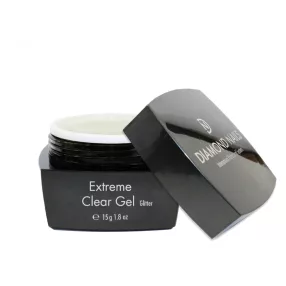 Diamond Nails Extreme Clear Glitter Gel 15g – színtelen, csillámos építő zselé, tökéletes tapadás, fényes és tartós körmök - HEMA-mentes