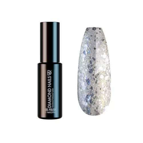 Diamond Nails Gél Lakk - Arany csillám ezüst hexagonokkal - DN110 - 4ml - Hema mentes