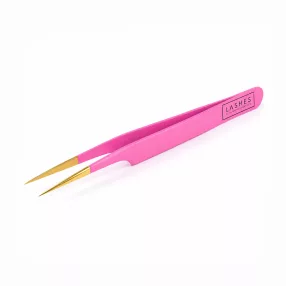 Műszempilla csipesz pink - egyenes, aranyvégű