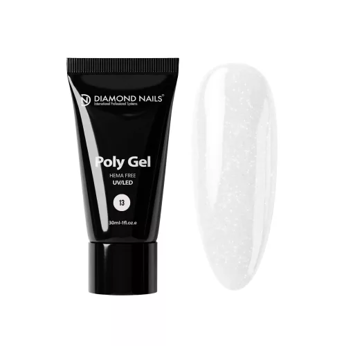 Diamond Nails PolyGel 13 - White Glitter (Fehér csillám)  - 30ml - Hema mentes