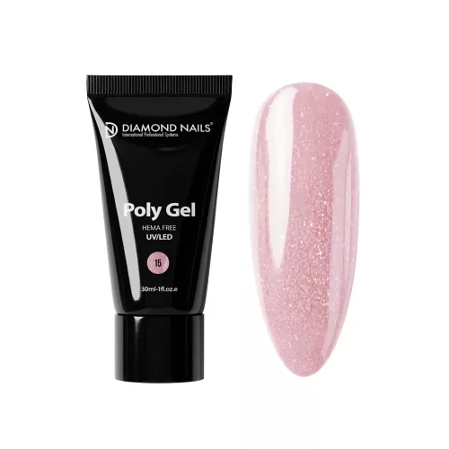 Diamond Nails Cover PolyGel 15 - Cover Shine (Rózsaszín csillámos) Hema mentes - 30ml