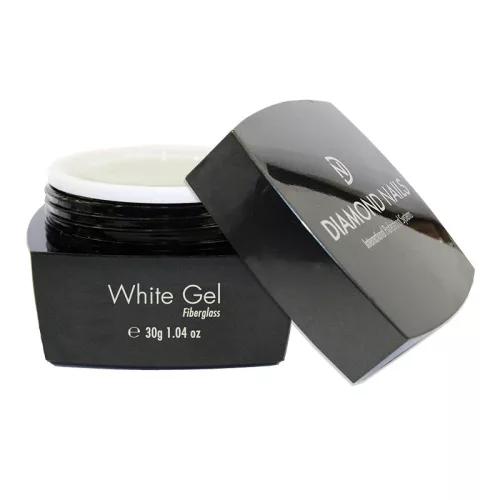Diamond Nails Üvegszálas White Gel 30g – fehér építő zselé francia manikűrhöz, üvegszállal erősített, tartós és rugalmas körömzselé