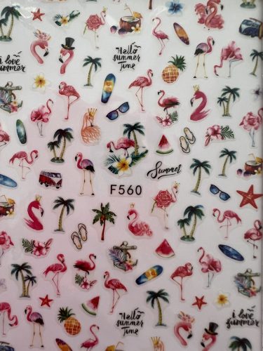 Körömdíszítő matrica - F560 - summer, flamingo II.